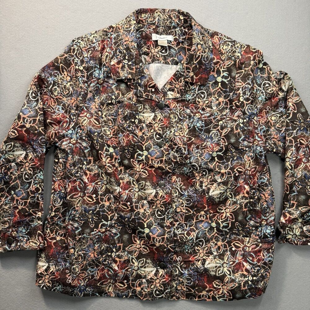 CJ Banks Womens 1X Jacket Lightweight Button Up Abstract Floral Artsy Plus Size